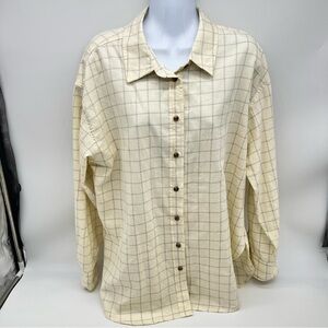 Universal Thread Women’s Cream Plaid Button Down 100% Cotton Shirt-Size M